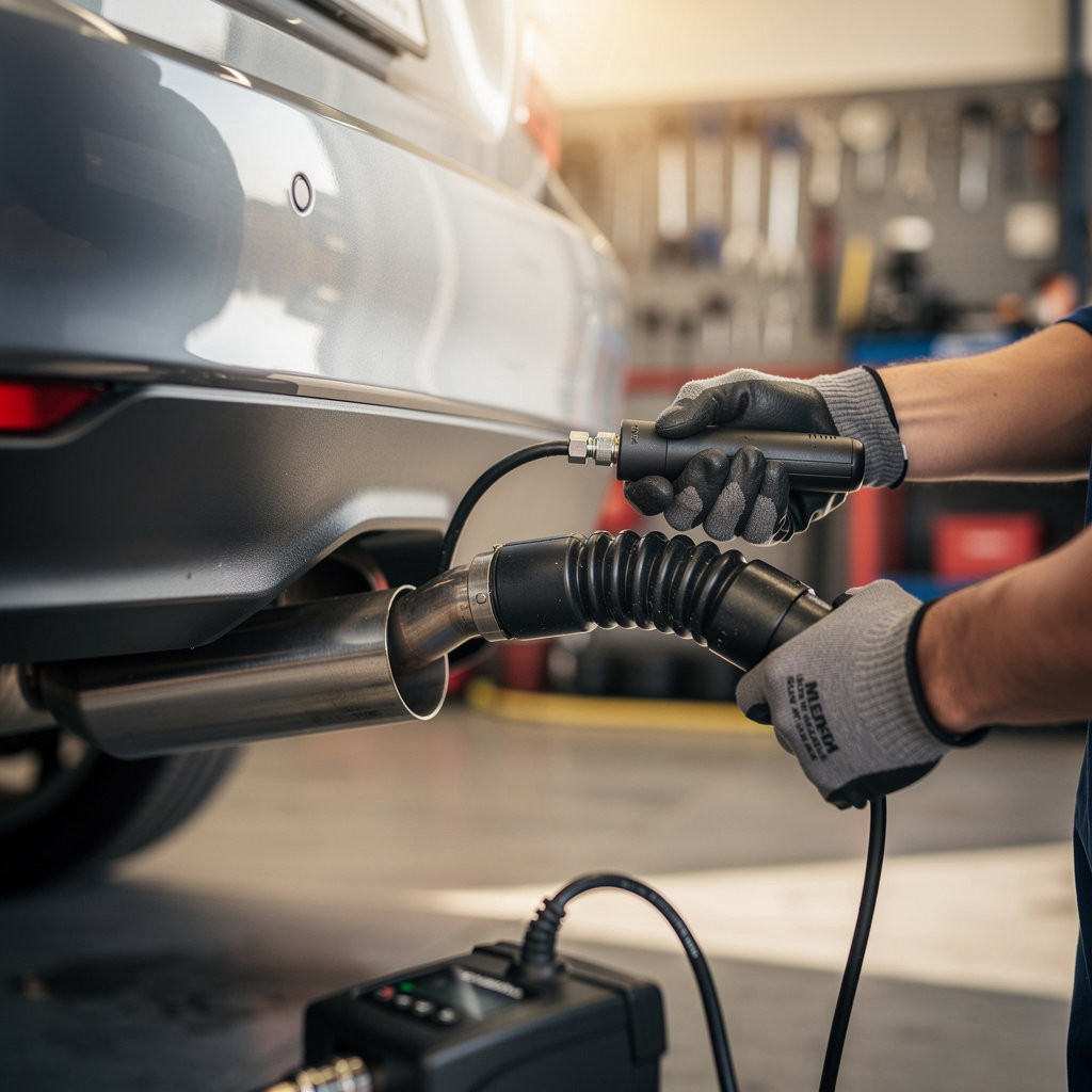James Automotive Services certified technician performing a smog test on a vehicle in San Diego